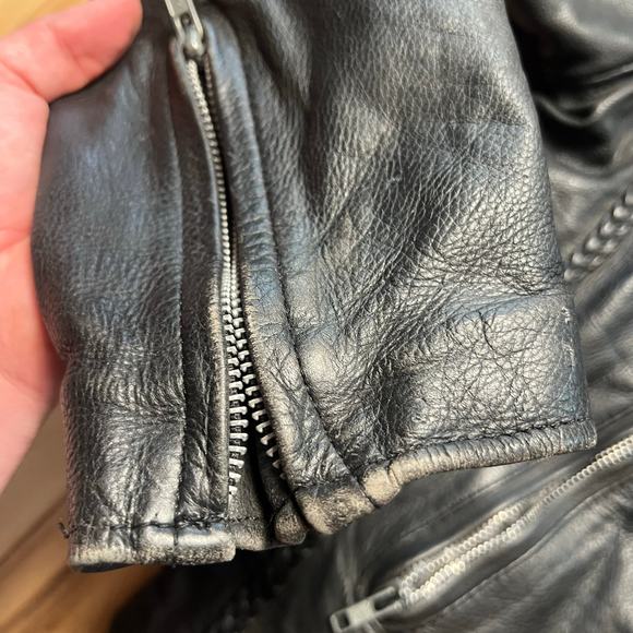 VINTAGE 80s Motorcycle Jacket Womens Small Cross Zip Biker Greaser Punk Braided - Picture 7 of 8